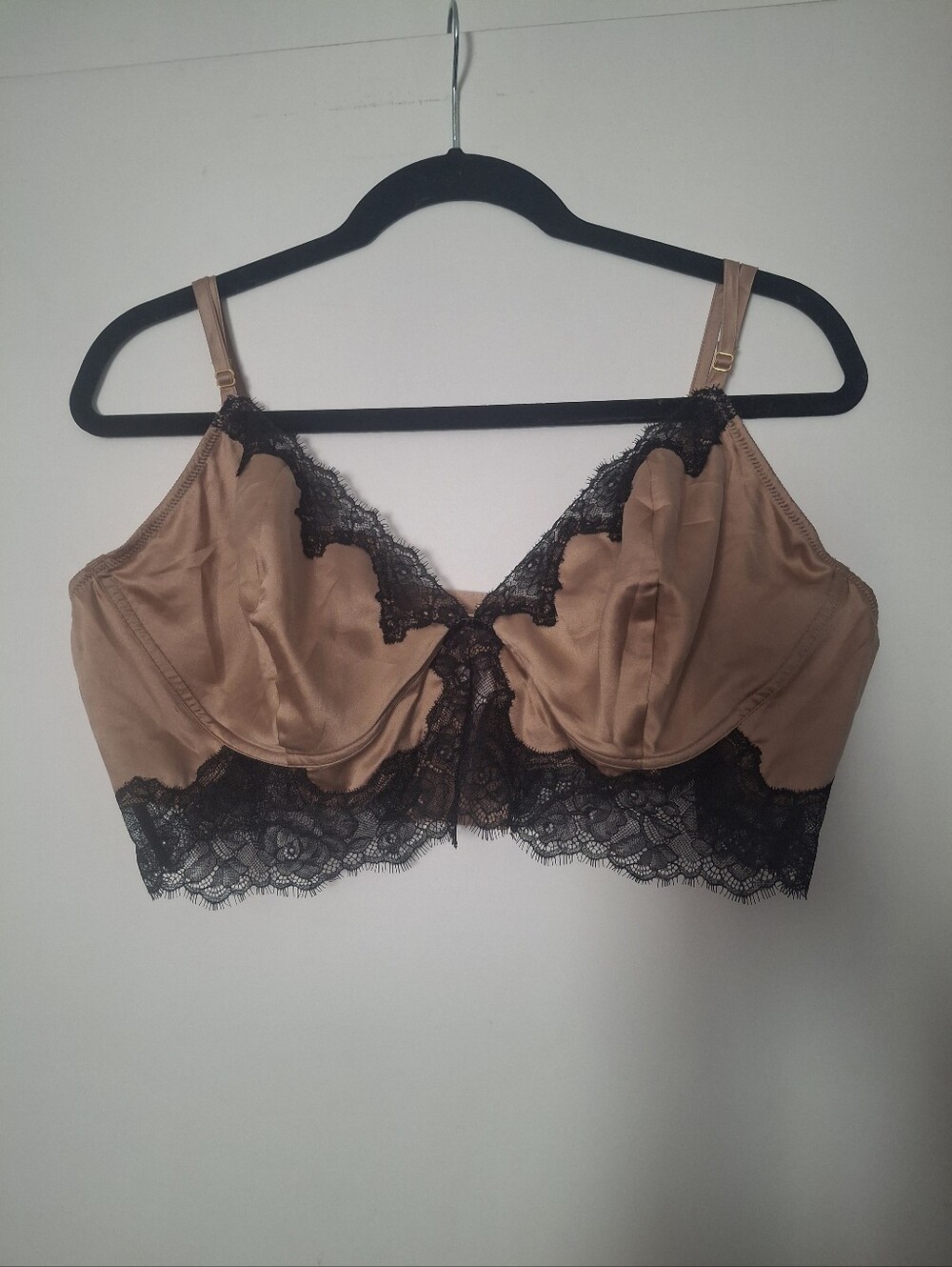 Victoria's Secret Tan Satin Bralette with Black Lace Trim